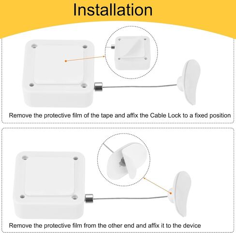 MECCANIXITY 4.9 ft Retractable Cable Lock with Adhesive Arc Patch Remote Control Security Lock with Adjustable Cord Tether Anti Theft for Laptop, TV, 600g, White, 4 Pack in Saudi Arabia