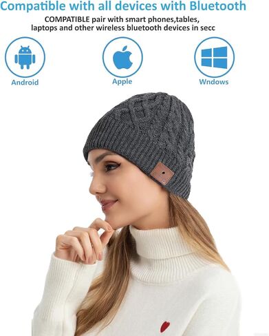 قبعة بلوتوث صغيرة، بلوتوث V5.2، وقت تشغيل 24 ساعة، ميكروفون مدمج ومكبرات صوت ستيريو عالية الدقة، مبطنة بالصوف للمنازل والهدايا الخارجية - محايد (فحمي) in Kuwait
