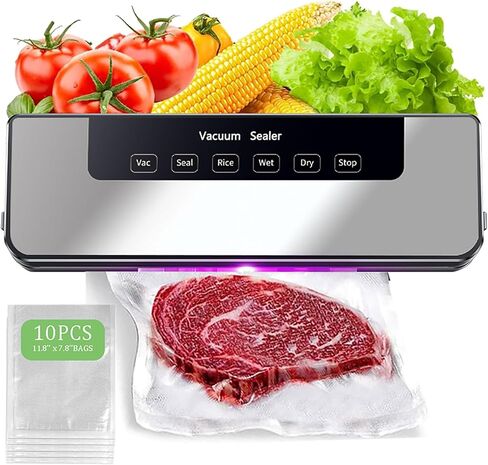 Vacuum Sealer Machine, Compact-Fast food bag sealer, Dry & Moist Modes, Powerful Suction Air Sealing System Can be connected to an external suction hose,65KPa (Bags Set & Machine) in Saudi Arabia