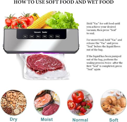 Vacuum Sealer Machine, Compact-Fast food bag sealer, Dry & Moist Modes, Powerful Suction Air Sealing System Can be connected to an external suction hose,65KPa (Bags Set & Machine) in Saudi Arabia