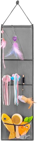 Hanging Cat Wand Holder Kitten Stick Toy Storage Bag Cat Accessories Organizer for Indoor Cats (Fabric Pockets) in Kuwait