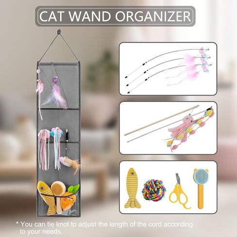 Hanging Cat Wand Holder Kitten Stick Toy Storage Bag Cat Accessories Organizer for Indoor Cats (Fabric Pockets) in Kuwait