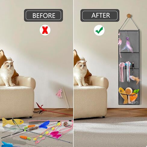 Hanging Cat Wand Holder Kitten Stick Toy Storage Bag Cat Accessories Organizer for Indoor Cats (Fabric Pockets) in Kuwait