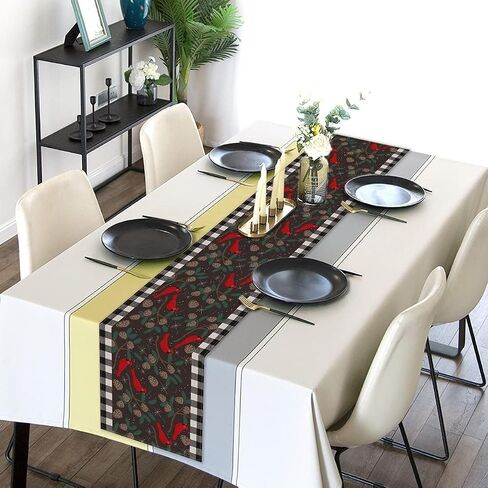 Christmas Ornament Ball Table Runner,Linen Red and Green Buffalo Check Christmas Runner,13 x 72 Inch Holiday Table Runners for Seasonal Winter Xmas Holiday Kitchen Dining Table Decoration in Saudi Arabia