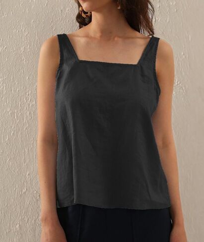 Amazhiyu Womens Pure Linen Square Neck Sleeveless Tank Tops for Casual Summer in Saudi Arabia