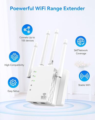 موسع واي فاي، معزز واي فاي بسرعة 1200 ميجابت في الثانية ثنائي النطاق (5 جيجا هرتز/2.4 جيجا هرتز)، معزز إشارة موسعات واي فاي للمنزل، مكرر واي فاي مع منفذ إيثرنت يغطي ما يصل إلى 12880 مترًا مربعًا. قدم و105 جهاز in Kuwait