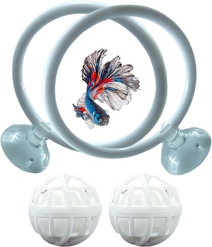 Betta Fish Exercise Ring and Filter Balls Set, Betta Ring Training Loop with Suction Cup and Nitrifying Ball, Betta Enrichment Toys, Aquarium Toys for Fish Turtle Tank Small Fish Tank (White, M-73mm) in Saudi Arabia