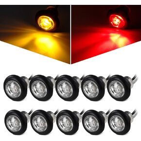 Partsam 10x Amber 3/4" Round Bullet Trailer Amber Led Side Marker Clearance/Grill Lights Kit Grommets Clear Lens w/Plug Connectors Waterproof 12V for Trailer Truck Golf Cart RV Car Pickups ATV UTV