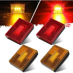 Partsam 4 Pcs(2Amber 2Red) Square LED Trailer Clearance Side Marker Light with Reflector Stud Mount 3LED, 2-4/5" Rectangular LED Truck Trailer Light Side Reflex