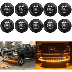 KEING 10 Pack Sealed Waterproof Mini Round 3/4 Inch Amber LED Marker Lights Signal Light 12V for Trailer Truck Bus Pickup Van ATV RV Lorry Caravan, 5 Years Warranty (Smoked Lens)