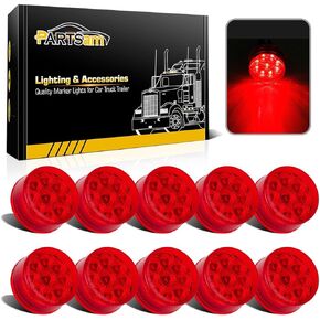 Partsam 10Pcs 2 inch Amber 9 LED Side Marker Turn Signal Light, 2" Round Clearance Lights with Reflectors for Trailer Truck, Waterproof Sealed, 12V