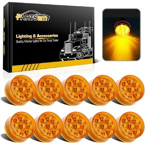 Partsam 10Pcs 2 inch Amber 9 LED Side Marker Turn Signal Light, 2" Round Clearance Lights with Reflectors for Trailer Truck, Waterproof Sealed, 12V