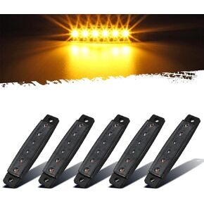 Partsam 5Pcs 3.8" Thin Amber 6 LED Side Marker Clearance Lights, Grille Lights Strip Indicators for 12V Trucks Trailers Lorry Van Bus Pickup, Smoke Lens, Sealed Waterproof
