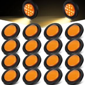 16 Pcs 2.5" Round Clearance Lights 13 LED Front Rear Side Marker Indicators Lights Waterproof 12V Sealed Flush Mount Marker Lights for Truck RV Car Bus Trailer Van Caravan Boat (Red)