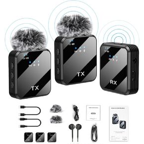 Dual Mini Wireless Microphone USB C &3.5mm Jack for iPhone, Android Phone,Camera,Noise Canceling Tiny Lavalier Microphone for Video Recording,TikTok,Plug-Play Lav Clip Mic.(10-Hr Battery Life)