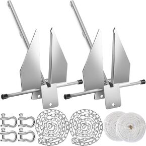 Lounsweer 2 Sets Boat Anchor Kit Portable Galvanized Fluke Anchor with Anchor Chain, Anchor Rope and Shackles for Different Size Boats Pontoon, Deck, Fishing, and Sail Equipments