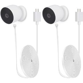 iTODOS 2 Pack 10ft/3m Power Cord and Adapter for Google Nest Cam Outdoor or Indoor, Battery, Weatherproof Outdoor Power Cable, Flat Charging Cable Charger for Nest Camera(Battery) - White
