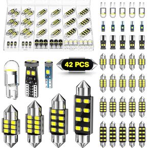 42 Pcs LED Interior Car Lights Kit, Upgraded Super Bright Led Dome Light Bulbs, De3175 6418 578 211-2 194 T5 T10 31mm 41mm Festoon, Compatible with Car Dome Map Dash Door Trunk Indicator Light
