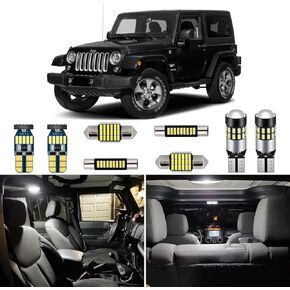 6 Piece CANBUS LED Interior Light Kit for Jeep Wrangler JK 4-Door 2007 2008 2009 2010 2011 2012 2013 2014 2015 2016 2017 2018 Super Bright 6000K White LED Bulbs Package + Install Tool