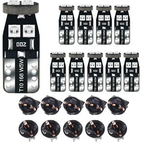 12V Deep Blue T10 PC168 PC175 PC194 PC194B PC195 PC160 PC161 PC195NA Instrument Cluster Light LED Bulb Replacement For Dashboard Dash Panel Gauge Indicator Lamp 158 168 194 2825 with Socket