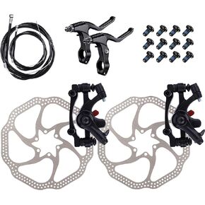 Front and Back Disc Brake Kit - Aluminum Alloy Calipers, 2 Pcs Stainless Steel 160 mm Rotors & Cable & Brake Lever & 12 Bolts, Freewheel Threaded Hubs Hole Distance of 44mm