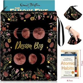Book Sleeve Pouch Book Cover Protector with Zipper Black Book Beau Booksleeve Pouches for Paperback HardBook Cover Reading Accessories Gift for Students Women Readers(Sun Moon)
