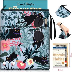 Book Sleeve Pouch Book Cover Protector with Zipper Black Book Beau Booksleeve Pouches for Paperback HardBook Cover Reading Accessories Gift for Students Women Readers(Sun Moon)