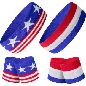 American Flag Sports Headband & Wristband-Striped Sweatband Set for Basketball, Football, Running, Gym & Exercise
