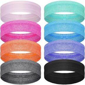 8 Pieces Sweatbands Non Slip Headbands Stretchy Running Sports Headband Workout Headband Grip Silicone Yoga Hair Band Elastic Exercise Hair Wrap for Women Men