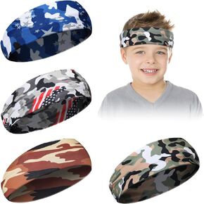 4 Pieces Kids Sports Headbands Athletic Sweatbands Headband Wicking Elastic Hairband for Girls and Boys Toddler Children