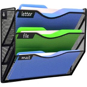 Kuntine.B 5 Pockets Wall File Holder Organizer Office Hanging Magazine Rack Wall File Organizer for Office Home, Black