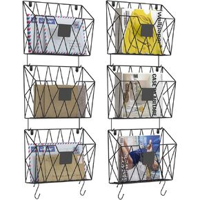 CADUKE Wall Mail Hold 3 Pockets File Wall Organizer with Tag Slot Hanging File Organizer Metal Mesh Folder Wall File Holder with Hooks Mail Paper Organizer Wall Magazine Rack for Office Home, Black