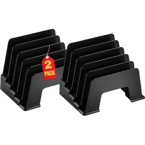 1InTheOffice Plastic Incline Desktop File Sorter, 5 Compartments, Black