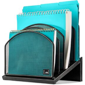 Mindspace Inclined File Rack Office Desk Organizer, 5 Section Office Desktop Document Sorter | Desk File Holder | The Mesh Collection, Black