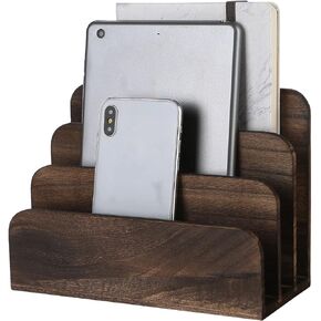 File Holder for Desk,Wood Paper Organizer,Rustic Desk Organizer,Mail Sorter for Desktop,Organizer for Counter,Letter Organizer for Document/Filing/Folders/Paper,Darkbrown