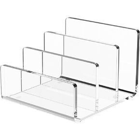 Richboom Acrylic File Sorter, 9"x6.5"x6.5", Upright File Organizer for Desk, Mail Organizer Countertop, File Holder for Letter, Document, Notebook, Clear, 3 Sections