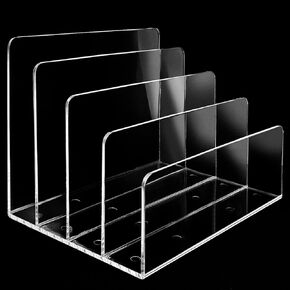 4 Section Acrylic File Organizer, Clear Acrylic Desk Organizer and Accessories, Sturdy Acrylic File Folder Holder Sorter, Office Supplies for Mail Letter Paper Electronic Notebook
