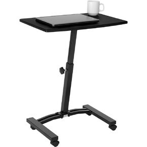 Seville Classics Solid-Top Height Adjustable Mobile Laptop Computer Desk Cart Ergonomic Home Office Stand Rolling Table, Overbed (23.6"), White in Kuwait