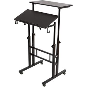 SIDUCAL Mobile Standing Desk, Portable Stand Up Desk, Small Adjustable Standing Desk Converter with Wheels Home Office Workstation, Rolling Desk Laptop Cart for Standing or Sitting, Black