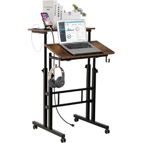 SIDUCAL Mobile Standing Desk, Portable Stand Up Desk, Small Adjustable Standing Desk Converter with Wheels Home Office Workstation, Rolling Desk Laptop Cart for Standing or Sitting, Black