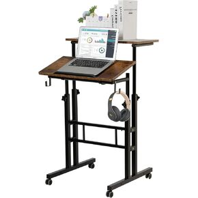 SIDUCAL Mobile Standing Desk, Portable Stand Up Desk, Small Adjustable Standing Desk Converter with Wheels Home Office Workstation, Rolling Desk Laptop Cart for Standing or Sitting, Black