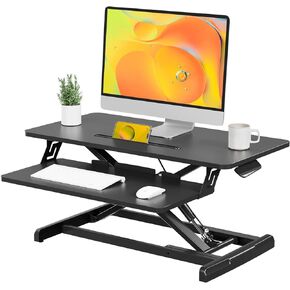 JOY worker Standing Desk Converter, 28" Height Adjustable Sit Stand Up Desk Riser with Keyboard Tray, Desktop Workstation Riser for Home Office Computer Laptop, Black