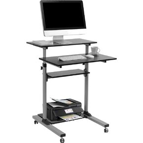 TechOrbits Rolling Desk for Laptop - Standing or Sitting Mobile Computer Cart with Wheels, Adjustable Height & 27.5-inch Surface - Portable Home Office Workstation - Black﻿