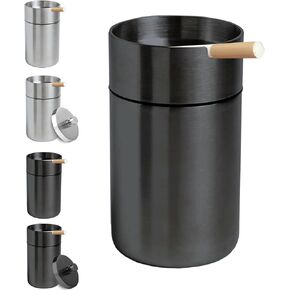 Car Ashtray, Portable Ashtray for Car, Detachable Stainless Steel Smokeless Ash tray Windproof for car Travel, Mini Car Trash Can(Black 1-Pack)
