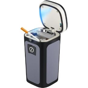SOLARXIA Car Ashtray, Auto Ashtray Cigar Electronic Cigarette Lighter Solar Powered/USB Rechargeable with Lid Blue LED Light for Most Car Cup Holder Home Office