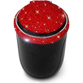 SAVORI Car Ashtray for Women Men, Portable Bling Cigarette Smokeless Cylinder Cup Holder with Blue LED Light Indicator Car Accessories (Pink)