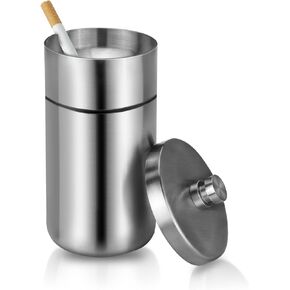 Car Ashtray with Lid Smell Proof Stainless Steel Portable Ash Tray for Car Cup Holder Detachable Windproof Extinguished Cigarette Bucket Automotive Ashtrays for Outdoor Home Office Black