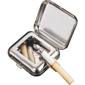 Portable Ashtray, VOVCIG Pocket Ashtray Windproof Ashtray with Lid Stainless Steel Car Ash Tray for Car Outdoor Cigars (Silvery)
