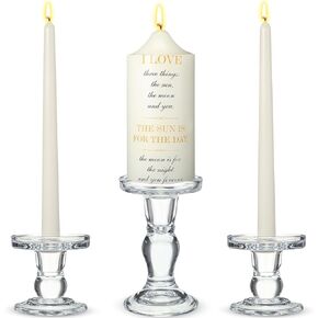 MTLEE 3 Unity Candles with Candle Holder for Wedding Unity Candle Set Include 1 Pillar and 2 Taper Candles for Ceremony Wedding Accessories Baptism Catholic Church (Love)
