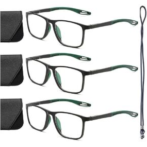 Hubeye 3 Pairs TR90 Sports Glasses for Men and Women Ultralight Flexible Anti-Blue Light Computer glasses